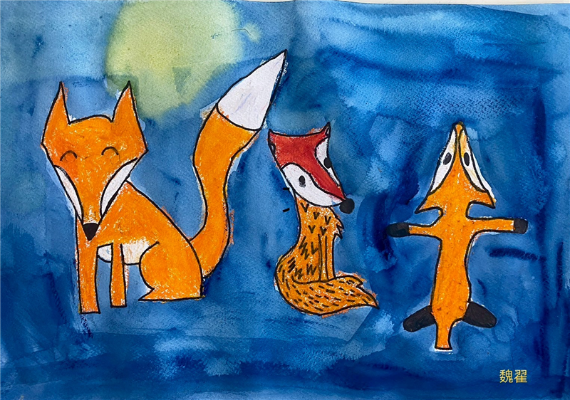 「三角形的狐狸」水彩暨蠟筆創作